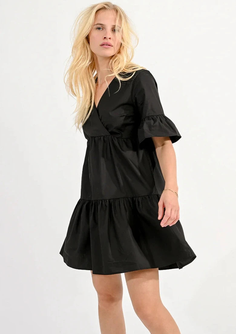 Molly Bracken Cotton Poplin Crossover Dress - Black