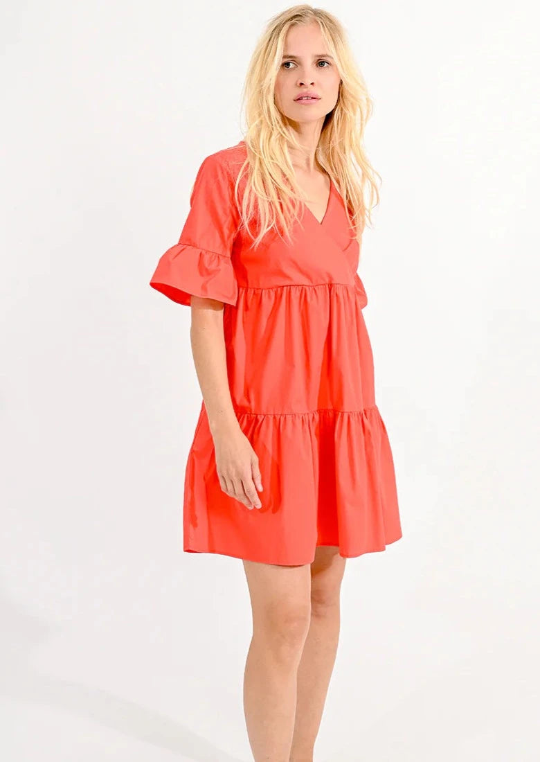 Molly Bracken Cotton Poplin Crossover Dress - Red 