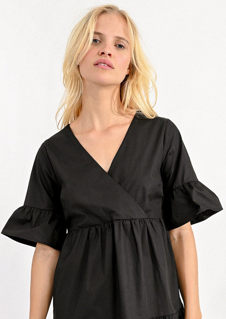 Molly Bracken Cotton Poplin Crossover Dress - Black 