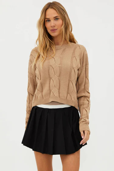 Beach Riot Clarice Cable Knit Sweater - Camel