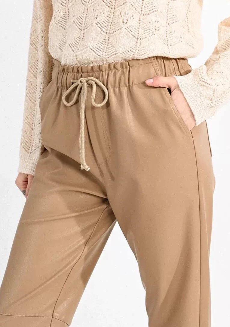 Camel faux leather joggers sale