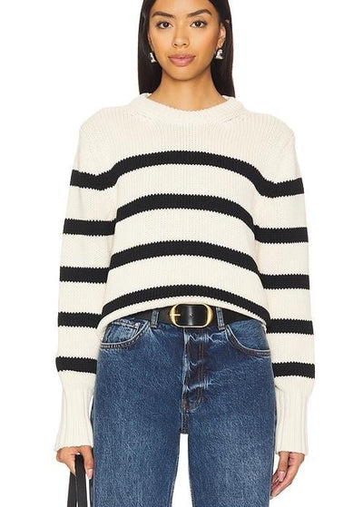 White + Warren Organic Cotton Easy Crewneck Ivory/Navy