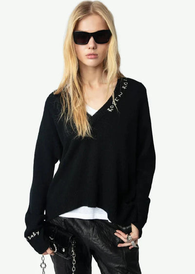 Zadig & Voltaire Miky R & R Cashmere V-neck Black