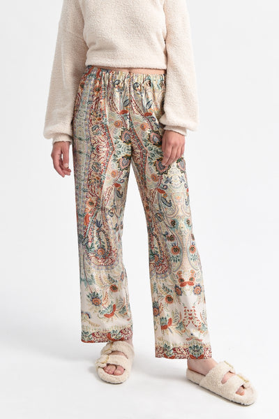 Molly Bracken Cream Paisley Print Silky Pants