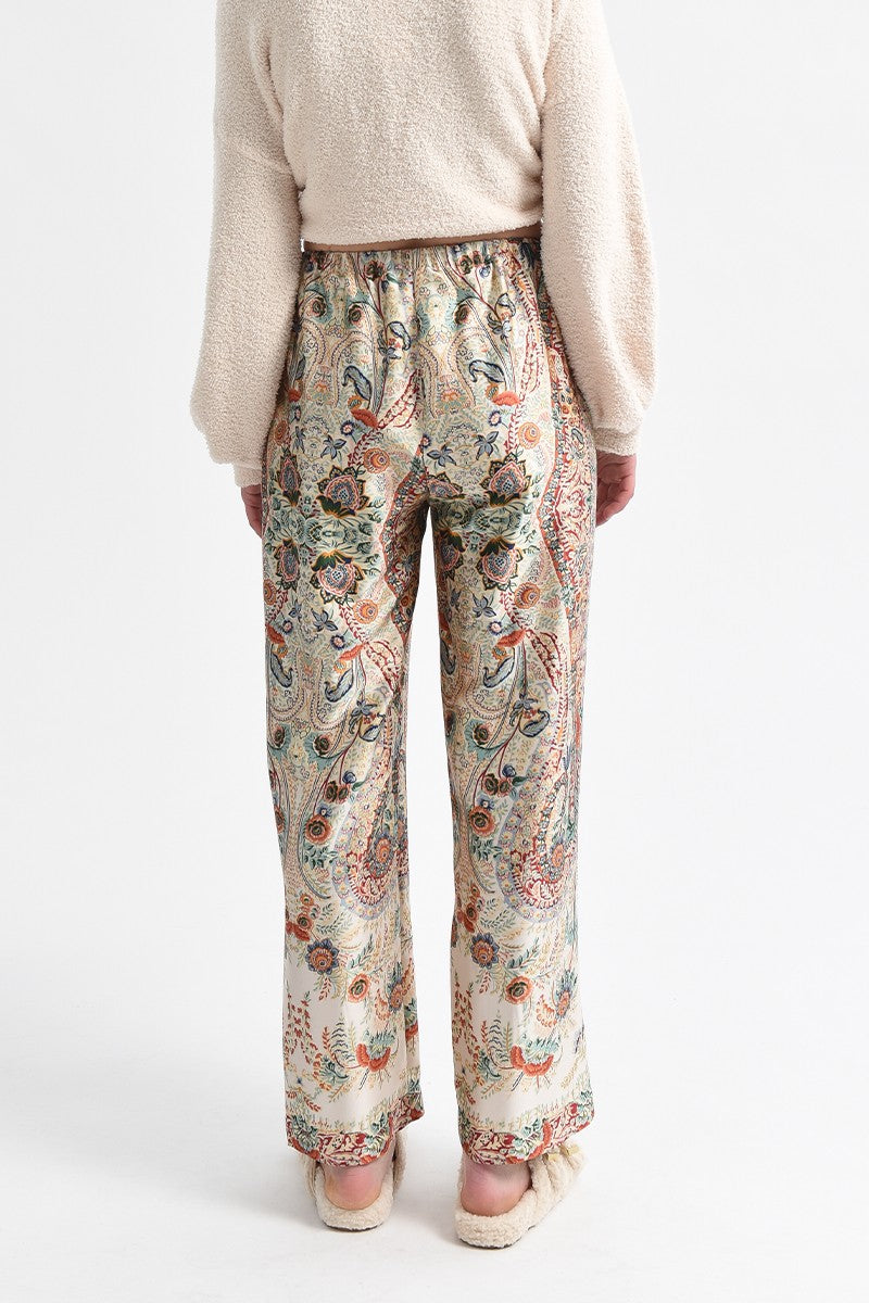 Molly Bracken Cream Paisley Print Silky Pants