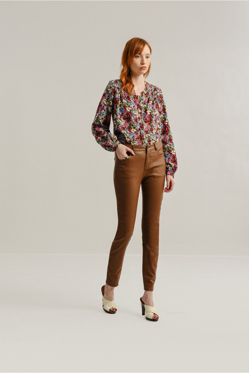 Molly Bracken Cognac Faux Leather Skinny Pants