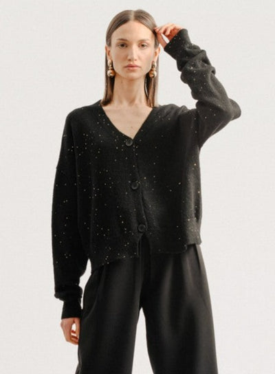 Molly Bracken Black Knit Cardigan w/ Gold Sequins