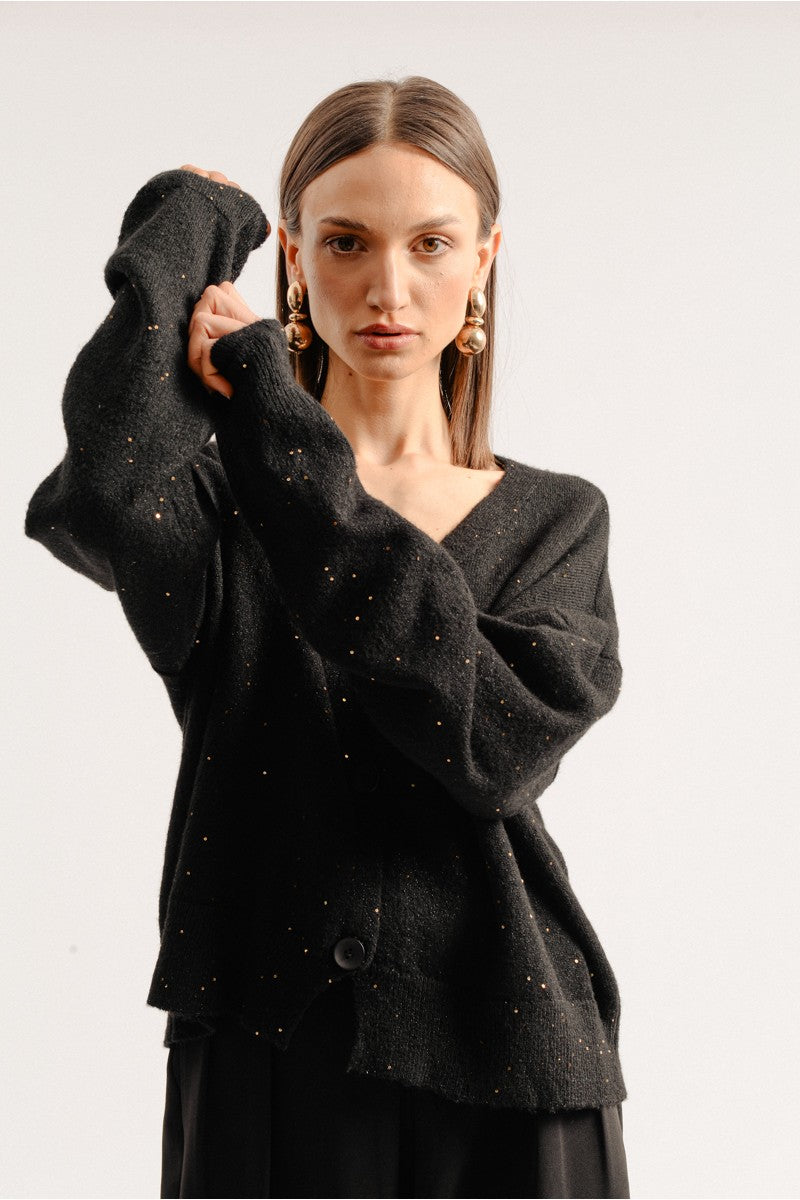 Molly Bracken Black Knit Cardigan w/ Gold Sequins