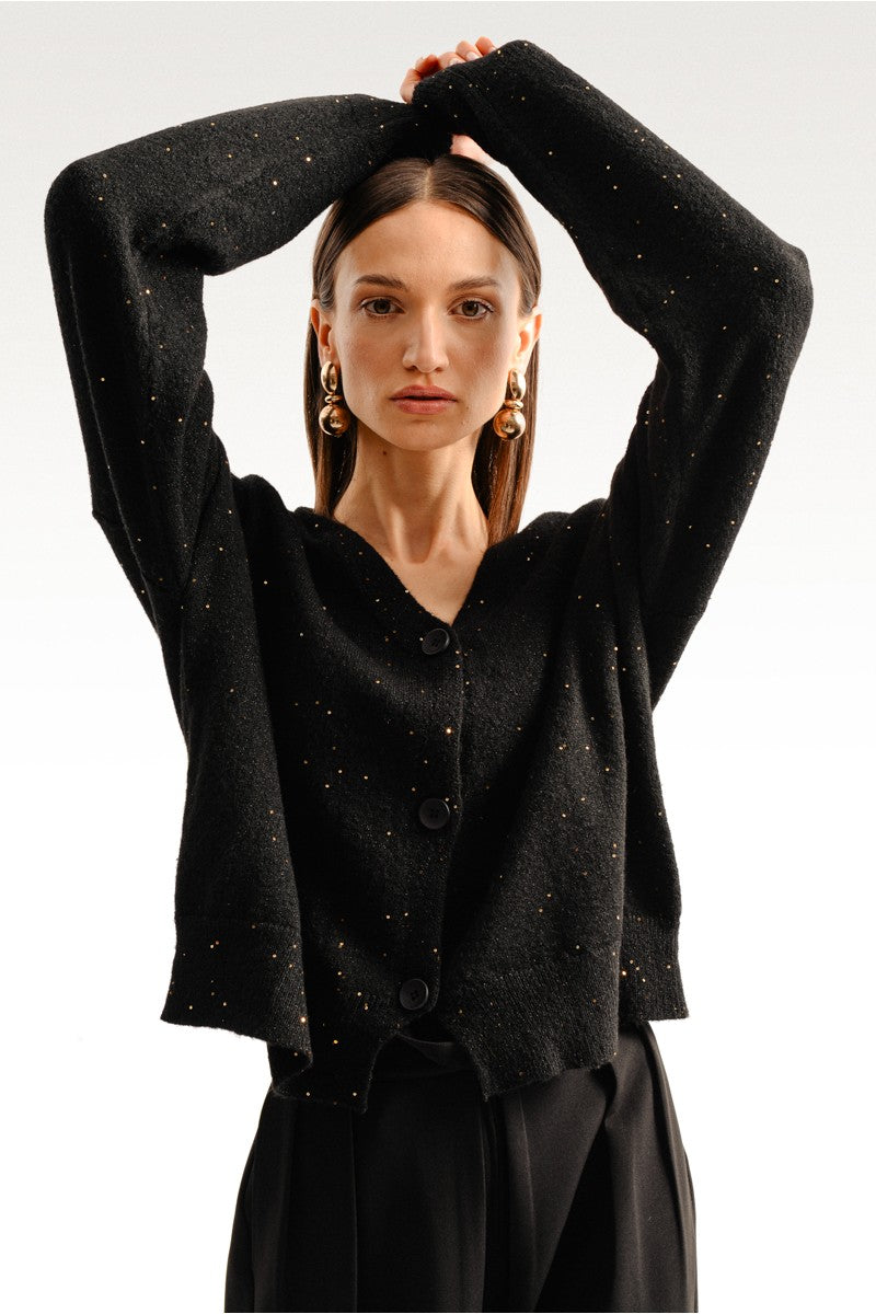 Molly Bracken Black Knit Cardigan w/ Gold Sequins