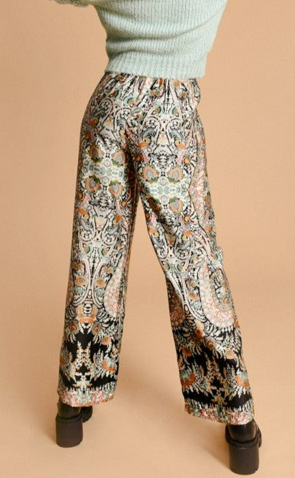 Molly Bracken Black Paisley Print Silky Pants