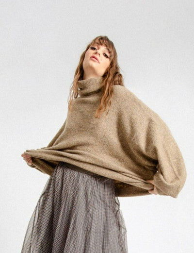 Molly Bracken Khaki Oversized Turtleneck Sweater