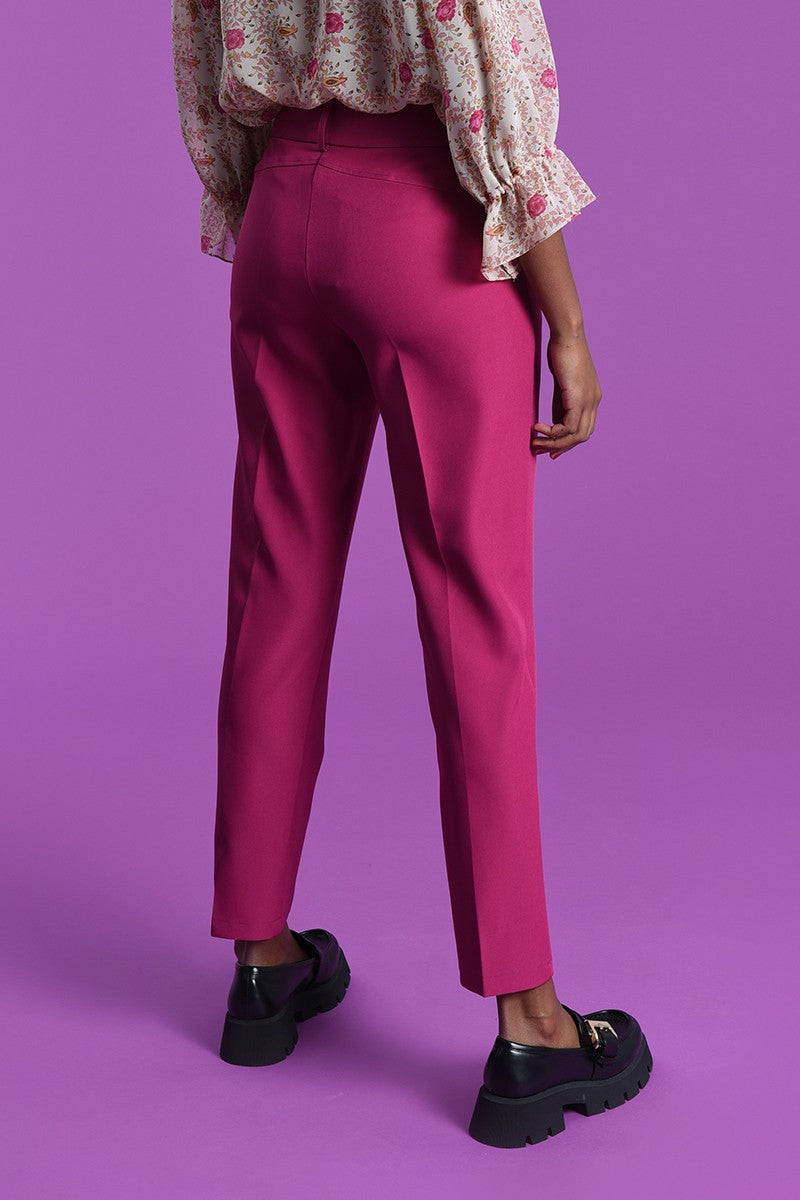 Molly Bracken High Waisted Ruffle Pocket Trousers - Raspberry