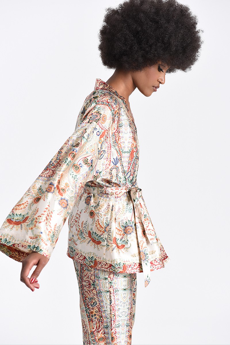 Molly Bracken Cream Paisley Print Silky Kimono