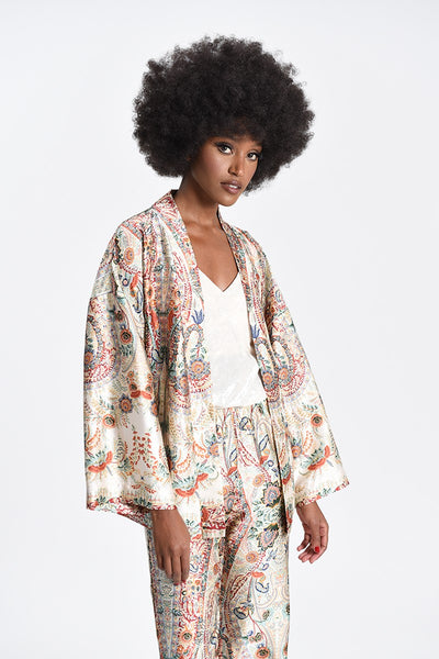 Molly Bracken Cream Paisley Print Silky Kimono