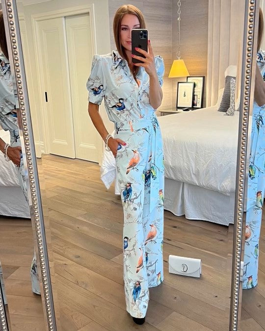 The Pink Door Sky Blue Bird Print Pant