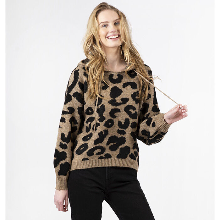 The Pink Door Leopard Print Brown Abstract Hoodie