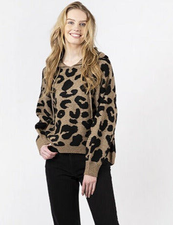 The Pink Door Leopard Print Brown Abstract Hoodie