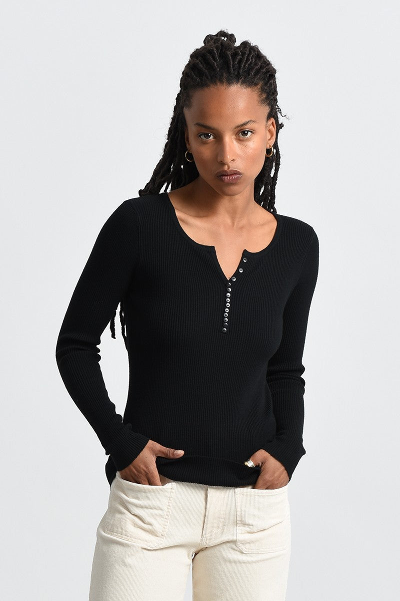 Molly Bracken Black L/S Rib Henley