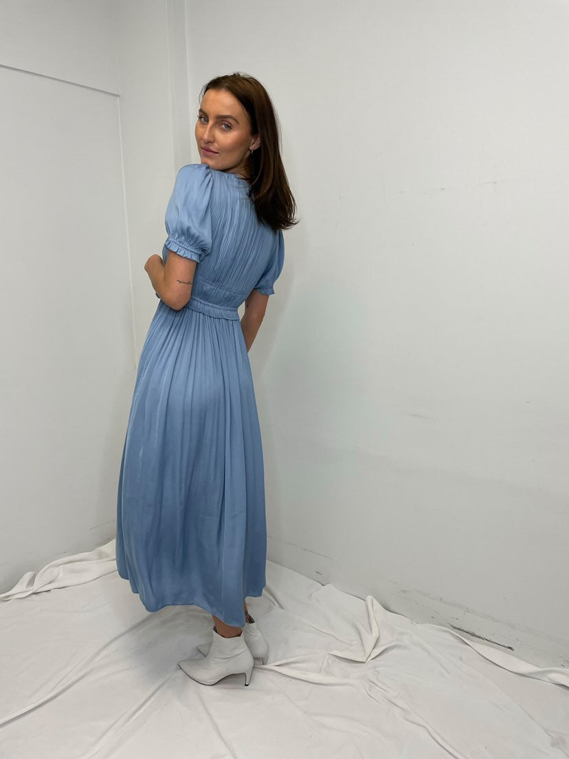 CURRENT AIR Pleated Ruffle Midi Dress - Blue
