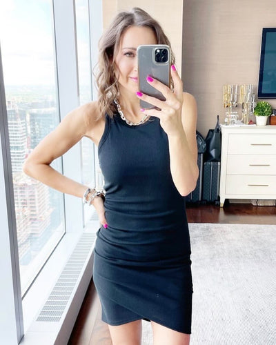 CHERISH Black Ruched Tank Dress