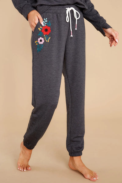 PJ Salvage Grateful Heart Floral Pants - Heather Smoke