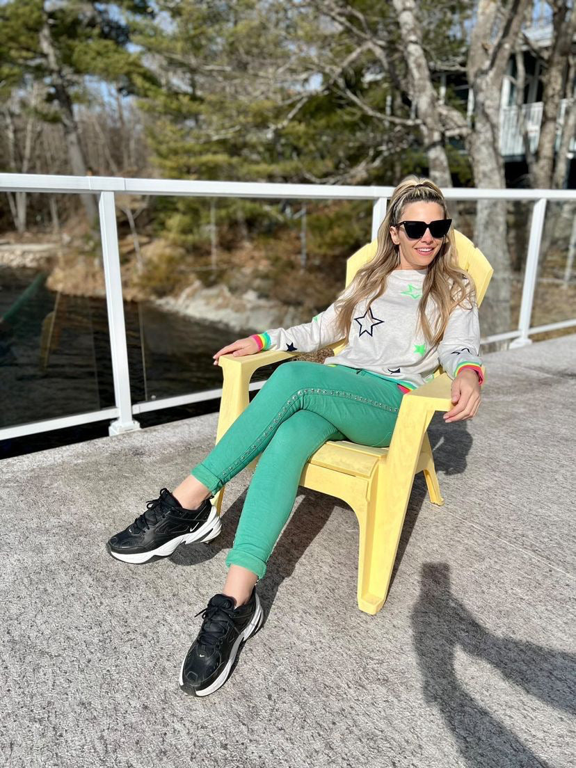 The Pink Door Star Studded Joggers - Green