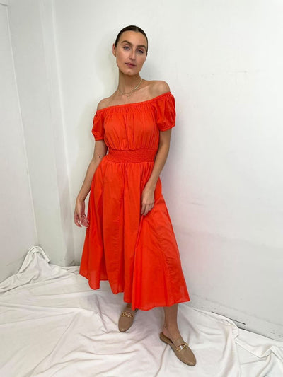 HYFVE Off Shoulder Long Linen Dress - Orange