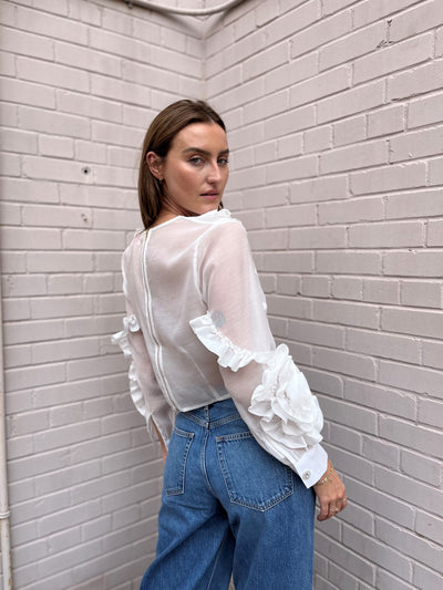The Pink Door White Ruffle Rhinestone Top