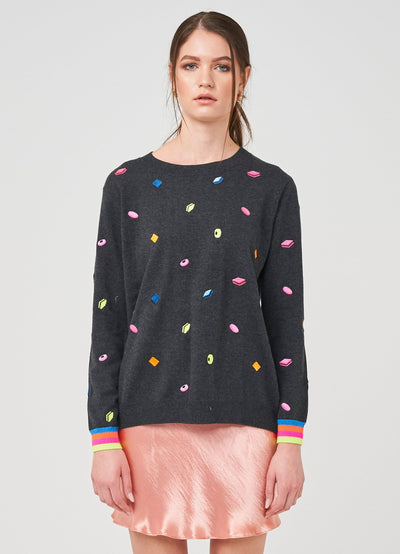 WISPR Sweet Thing Boyfriend Jumper Sweater - Charcoal/Candy