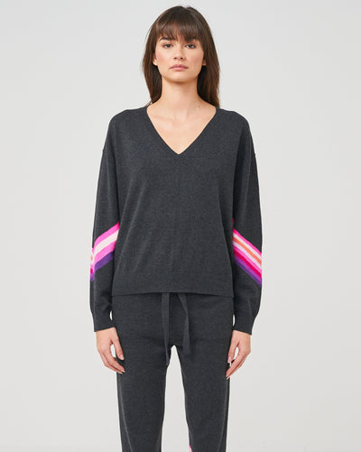 WISPR Chevron Stripe Sleeve V Sweater - Violet