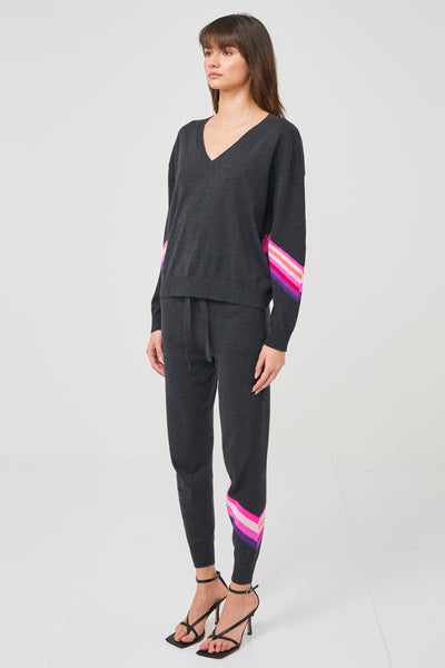 WISPR Chevron Stripe Sleeve V Sweater - Violet