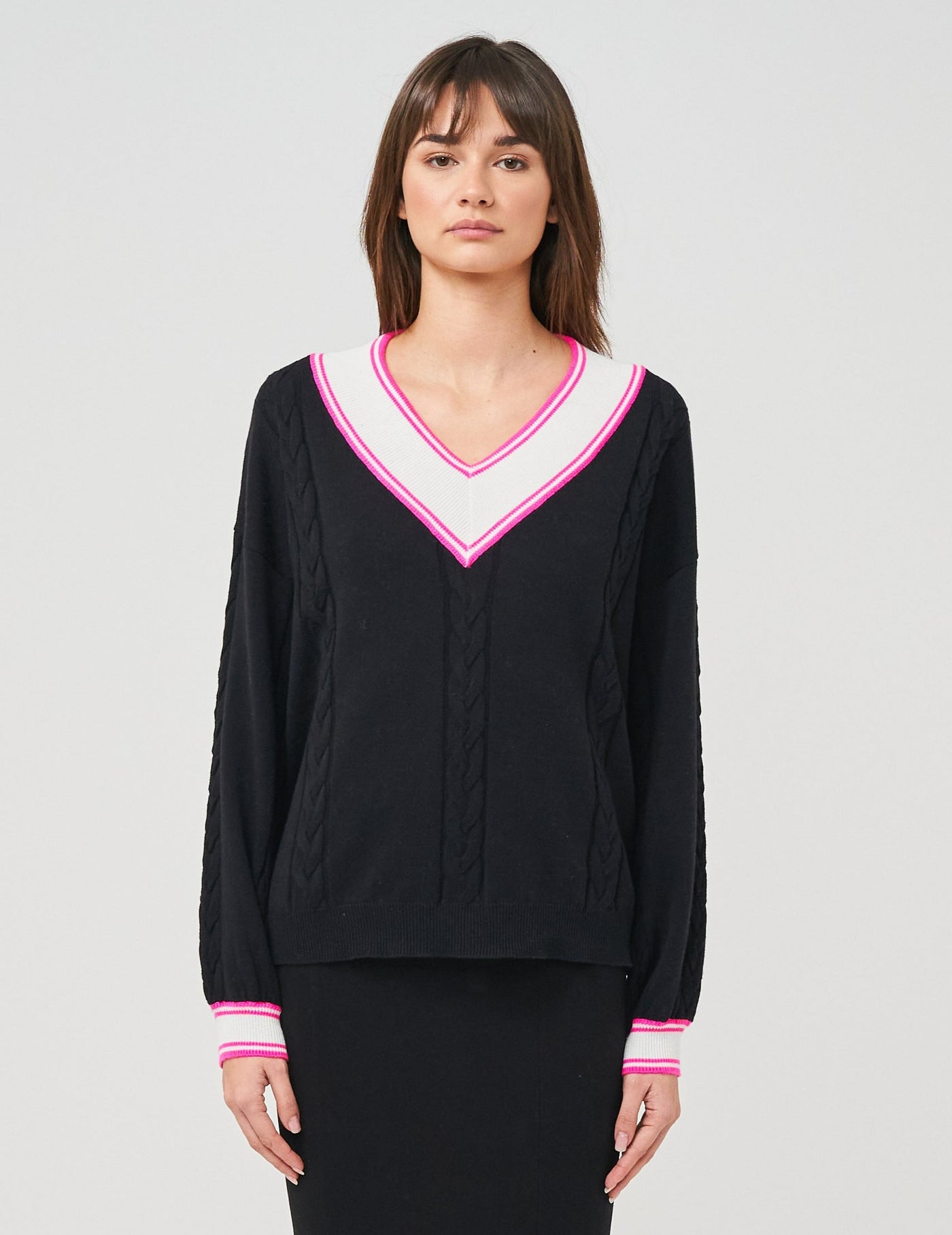 WISPR Varsity Cable V Sweater - Coal/Ice Water