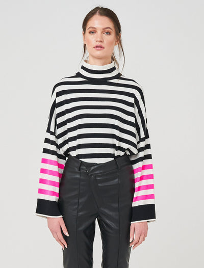 WISPR Nora Contrast Funnel Neck Sweater - Coal/Ice Water