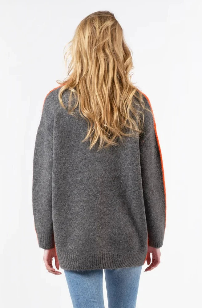 Lyla & Luxe Colour Block Sweater - Orange/Grey