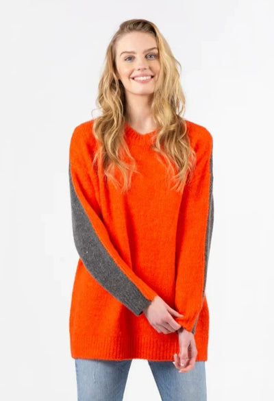 Lyla & Luxe Colour Block Sweater - Orange/Grey