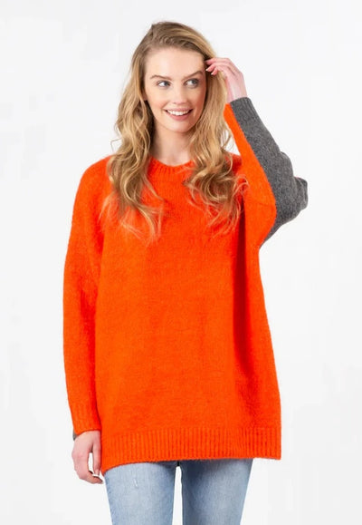 Lyla & Luxe Colour Block Sweater - Orange/Grey