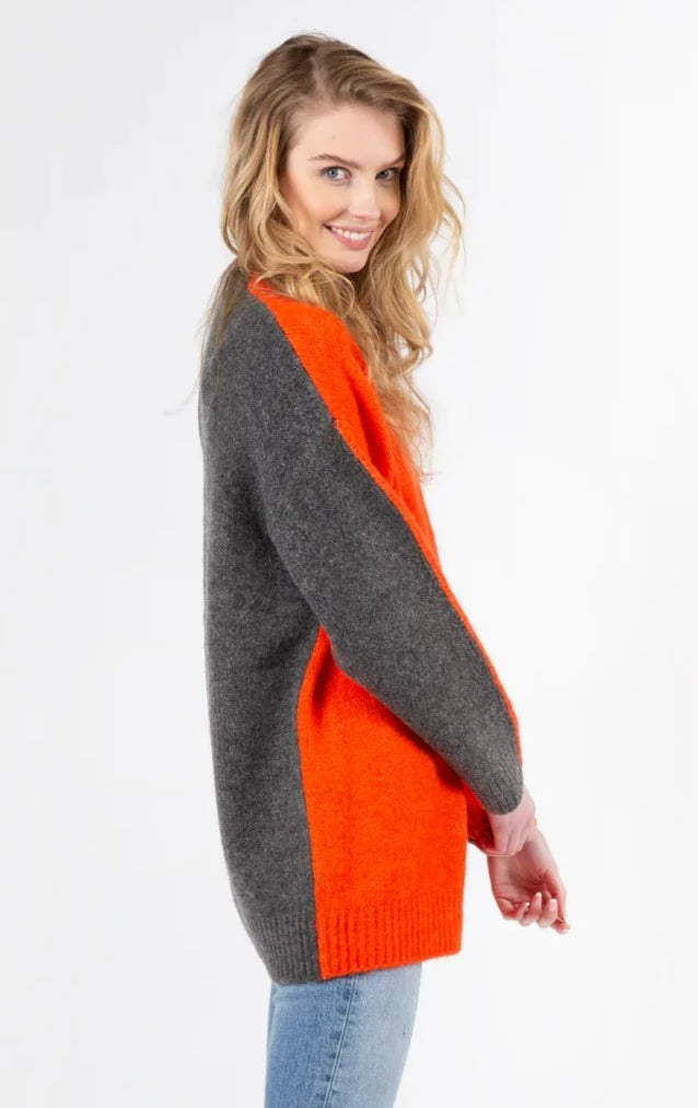 Lyla & Luxe Colour Block Sweater - Orange/Grey