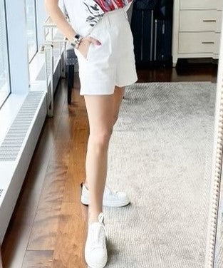 Crescent White High Waisted Fine Cord Shorts