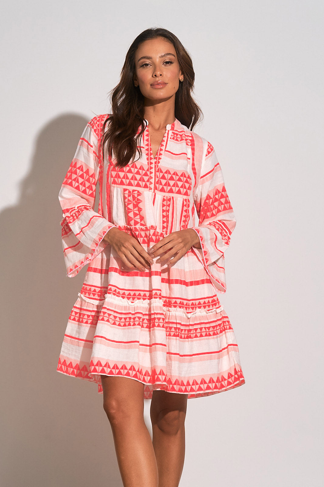 Elan Abstract Print Cotton Dress - White/Pink