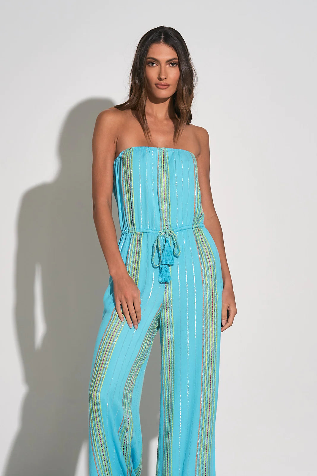 Elan Strapless Long Jumpsuit - Teal Embroidered – Shop The Pink Door