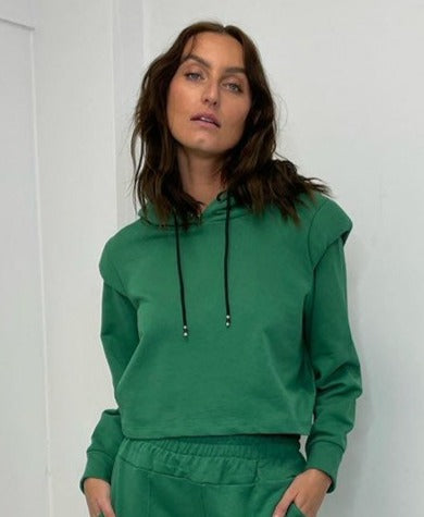 VENTI Padded Shoulder Cropped Hoodie - Green