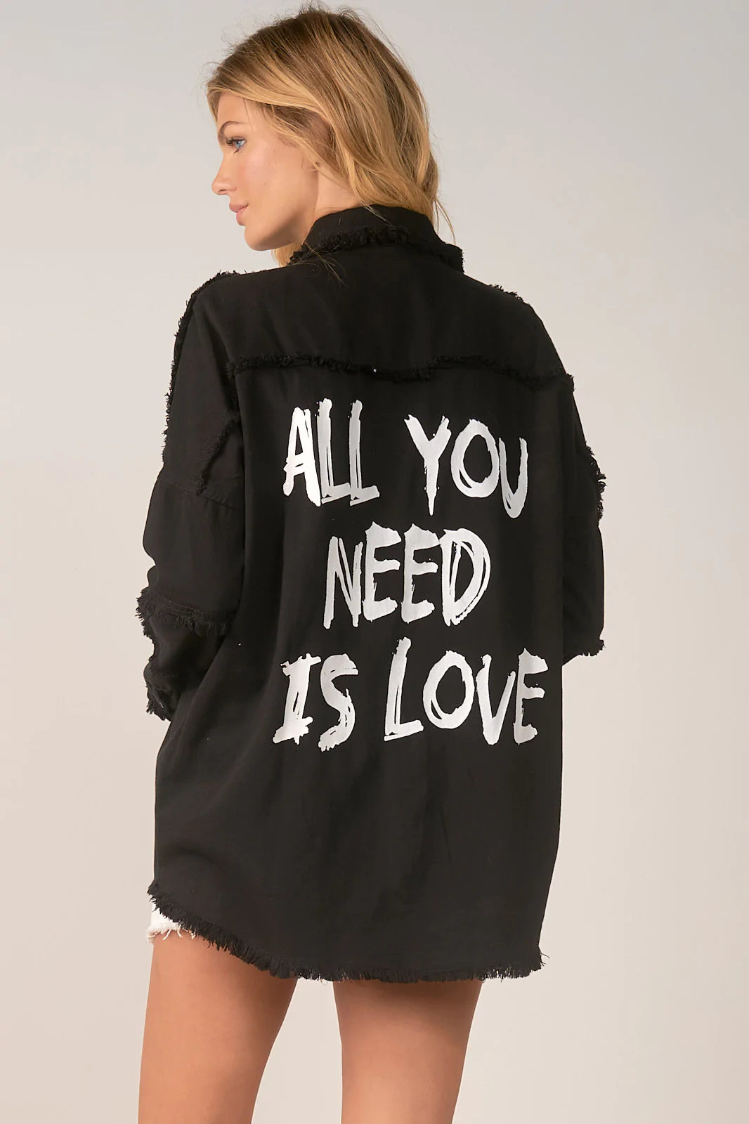 Elan Distressed “All You Need Is Love” Jacket - Black