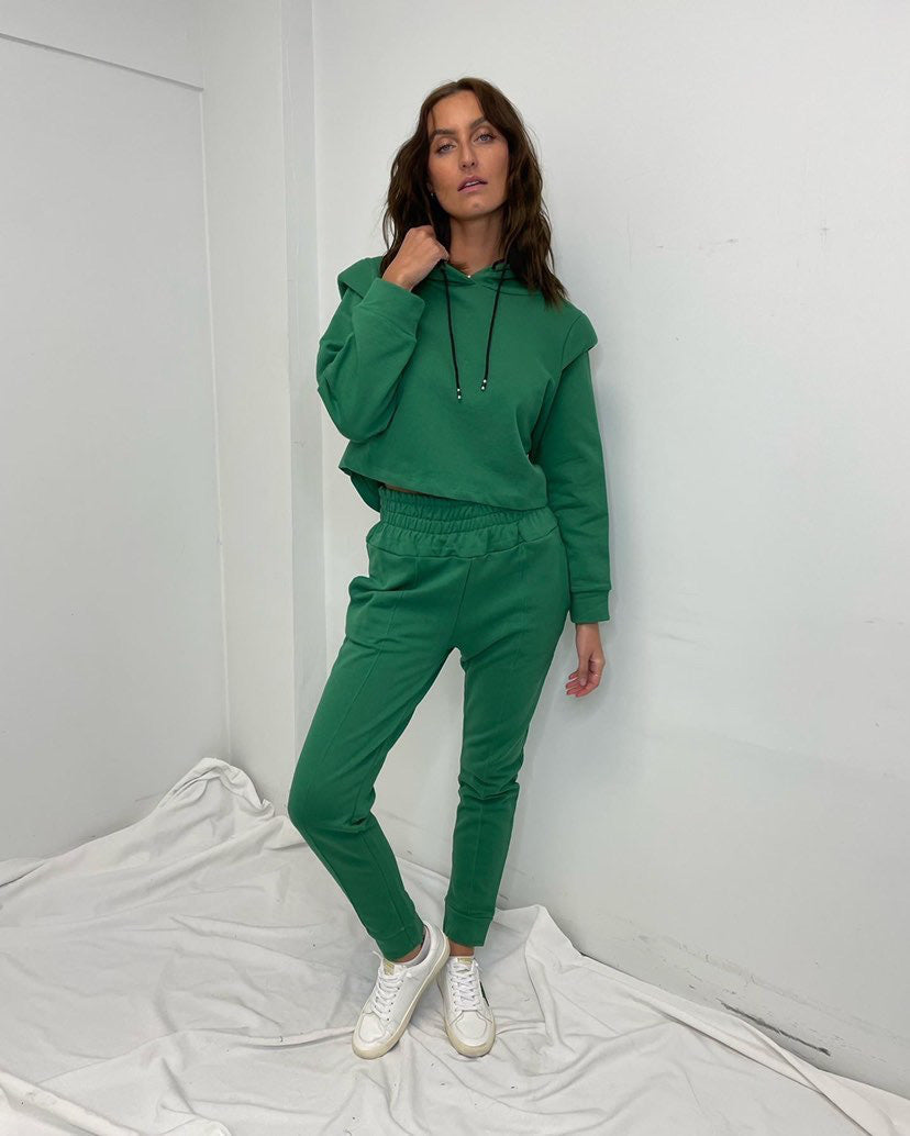 VENTI Padded Shoulder Cropped Hoodie - Green