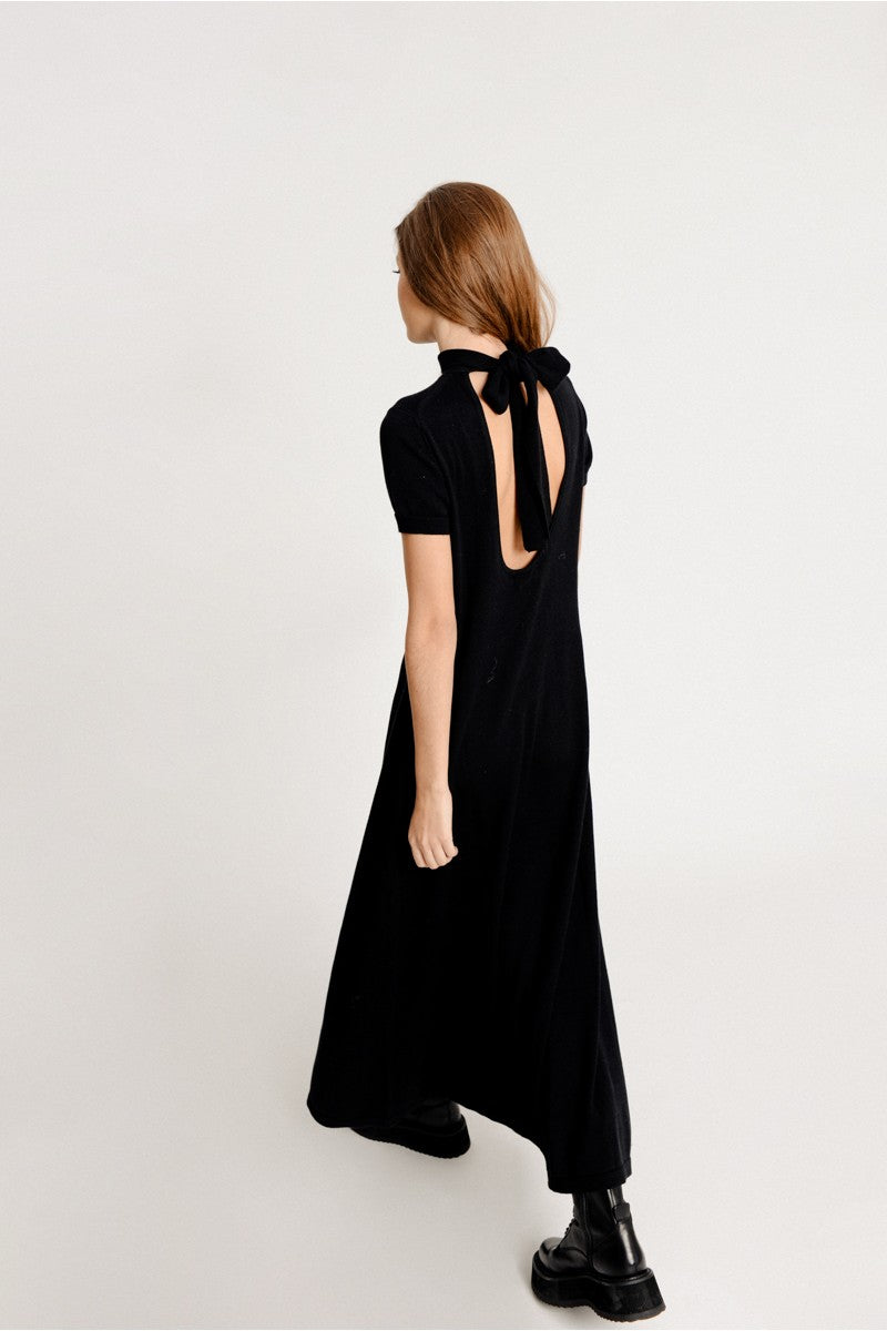 Molly Bracken S/S Long Black Knit Dress w/ Open Back