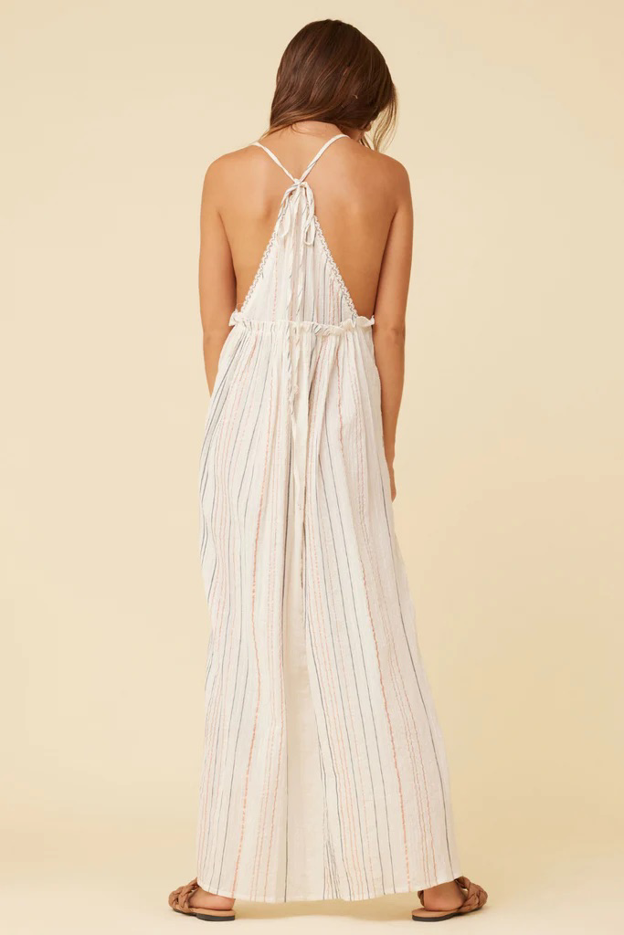 Surf Gypsy Colourful Striped Maxi Dress - Ivory