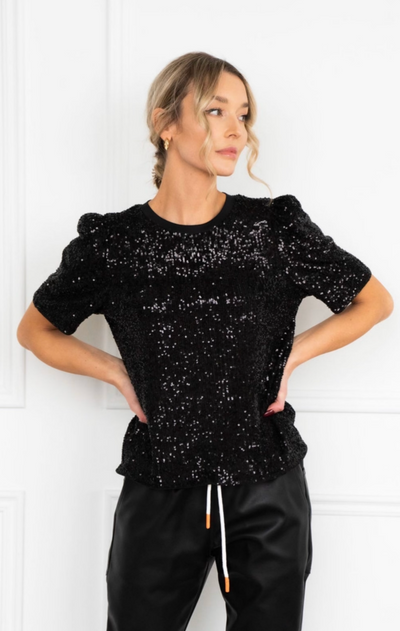 Sunshine Park Ansley S/S Black Sequins Top