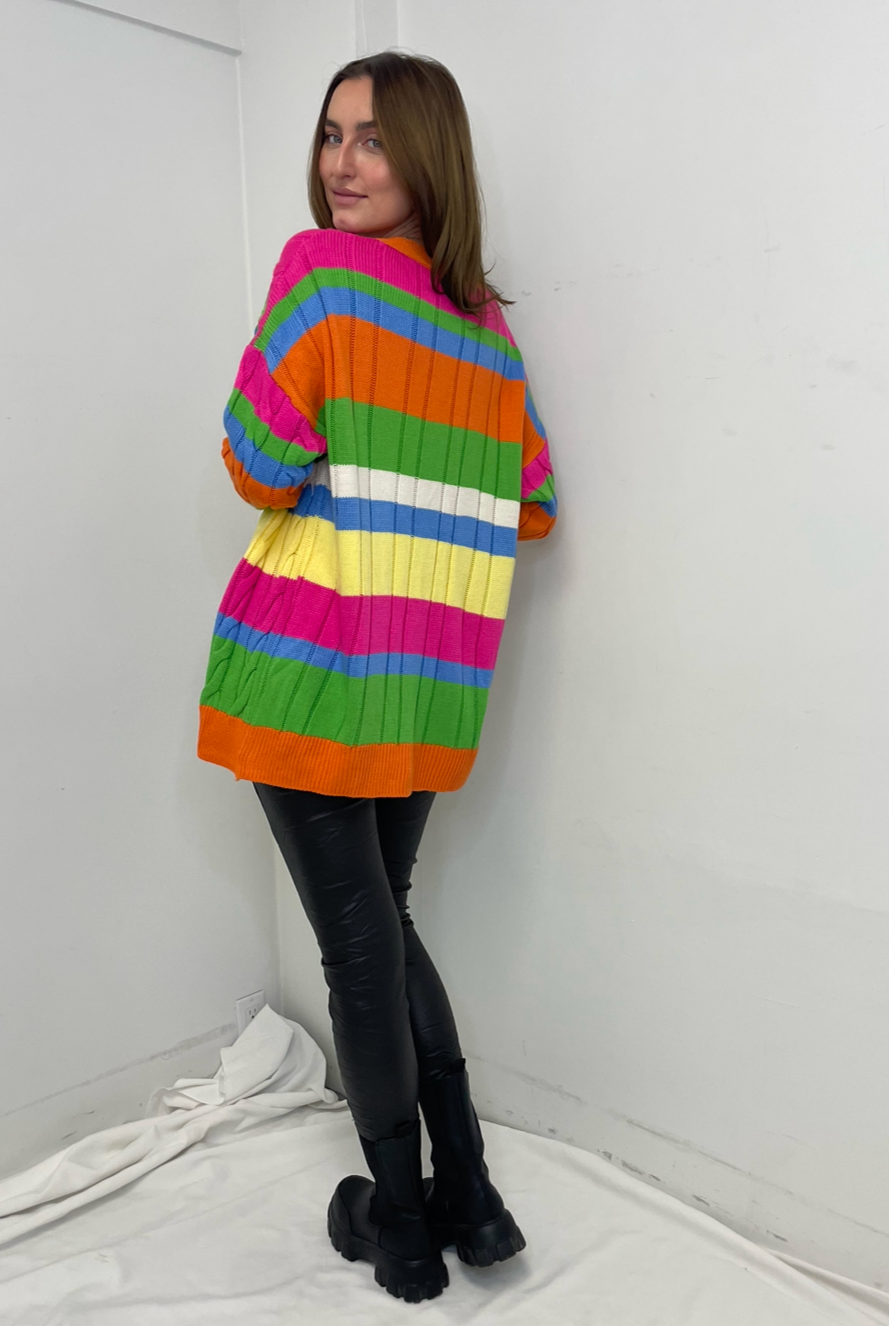 The Pink Door Multi Striped Cardi