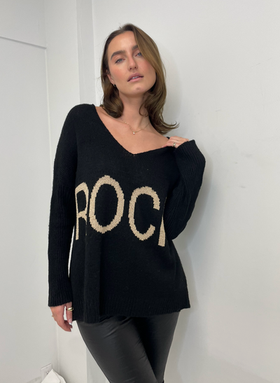 The Pink Door Rock Sweater - Black