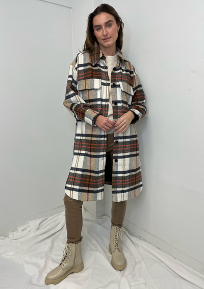 Molly Bracken Long Plaid Shacket - Camel