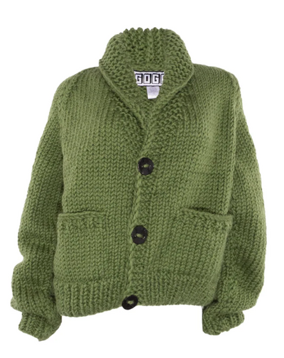 GOGO Classic Long “Ski” Wool Cardi - Green/Black